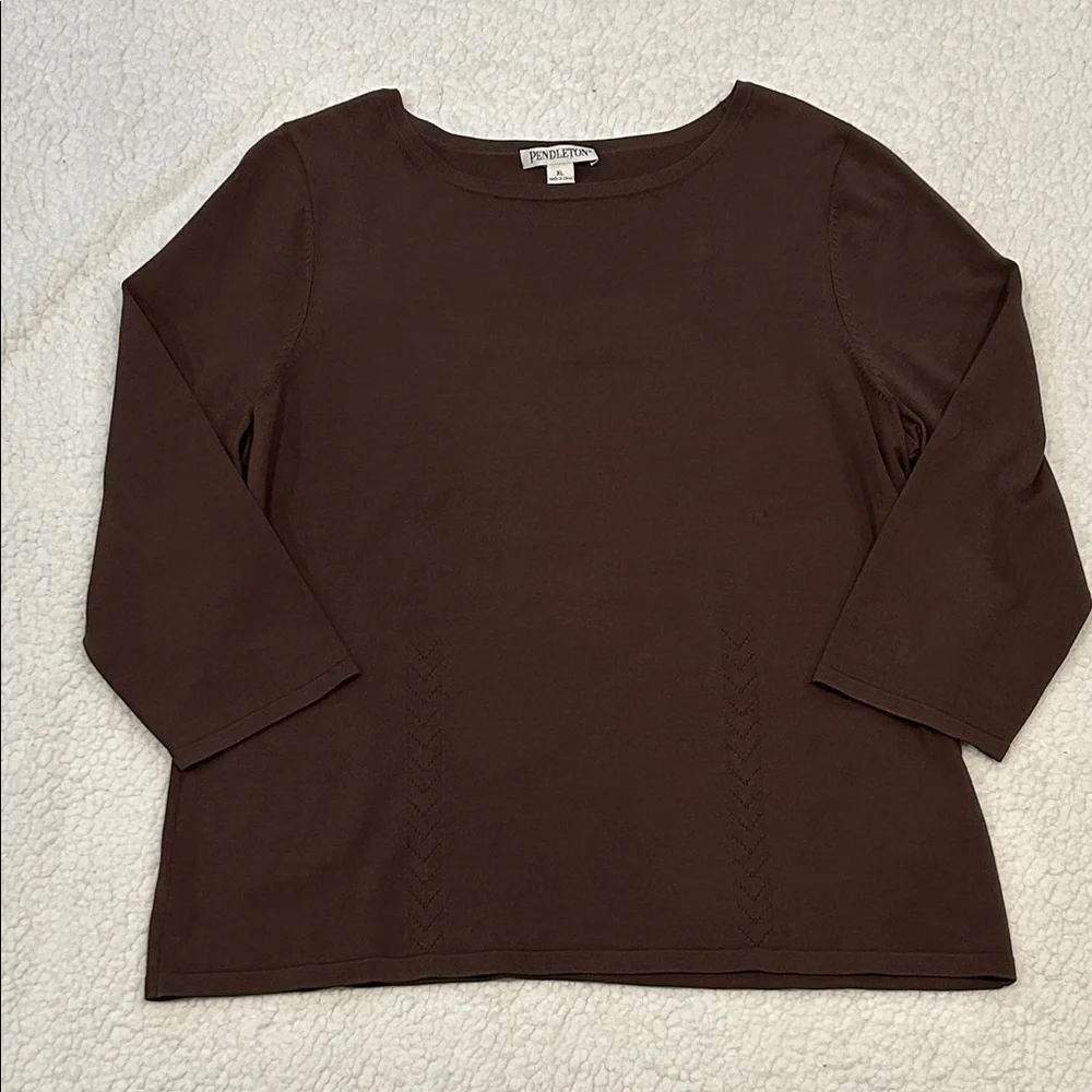 Pendleton Silk Blend 3/4 Sleeve Sweater size XL Brown Stitch Detail
